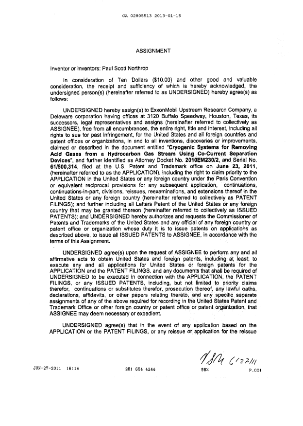 Canadian Patent Document 2805513. Assignment 20130115. Image 11 of 12