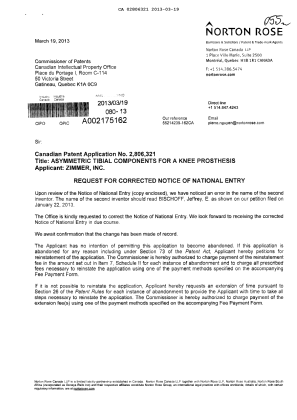 Document de brevet canadien 2806321. Correspondance 20130319. Image 1 de 3