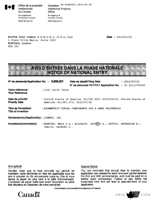 Canadian Patent Document 2806321. Correspondence 20130319. Image 3 of 3