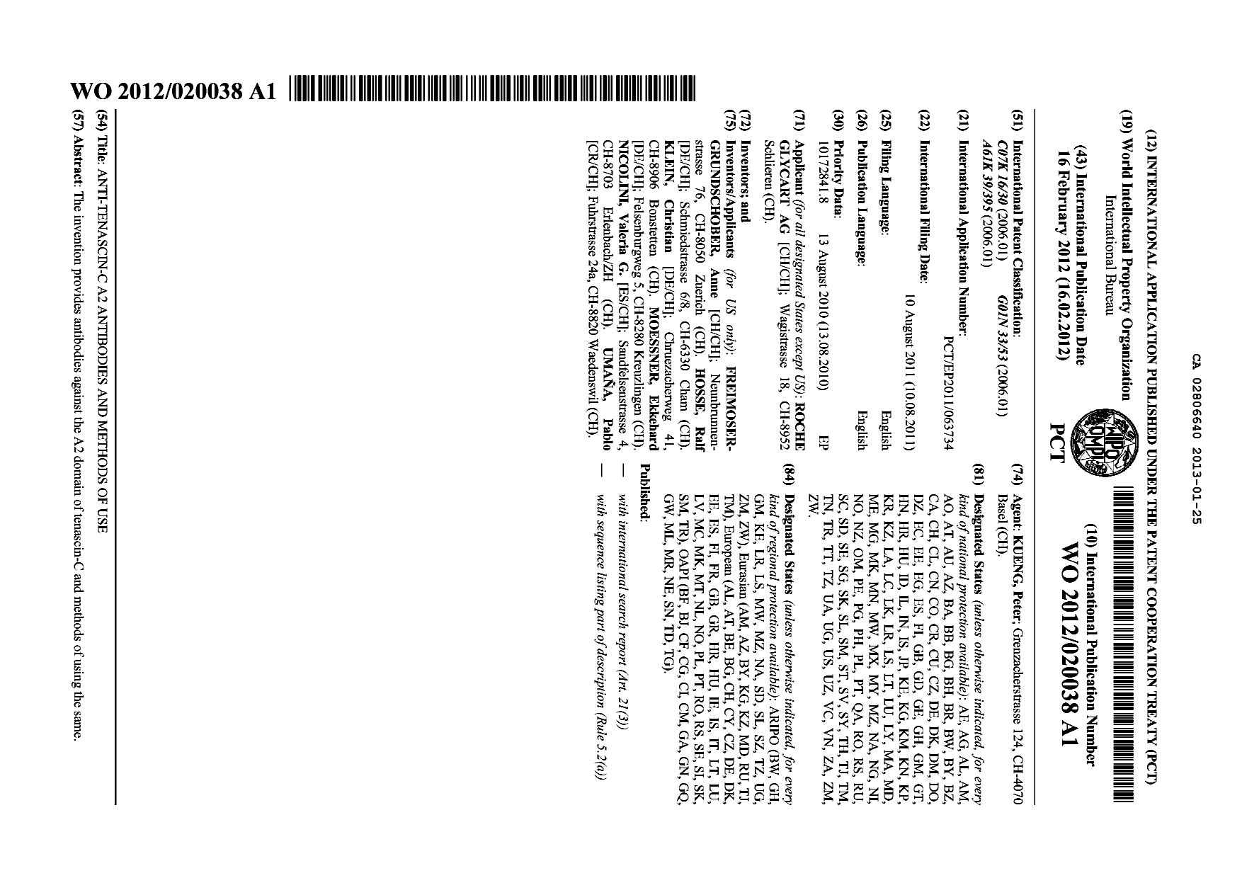Document de brevet canadien 2806640. Abrégé 20130125. Image 1 de 1
