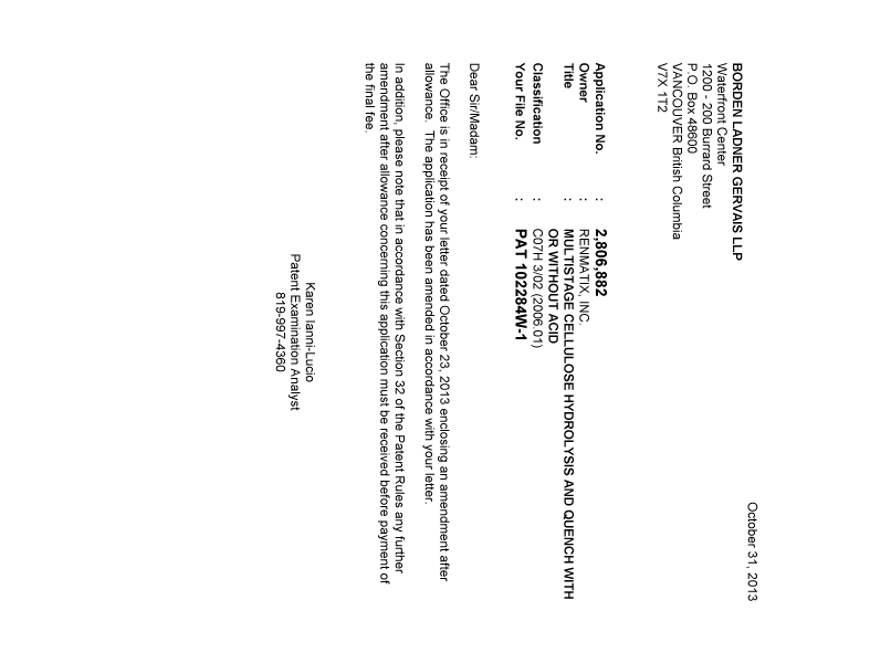 Document de brevet canadien 2806882. Poursuite-Amendment 20131031. Image 1 de 1