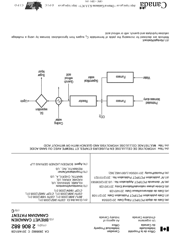 Canadian Patent Document 2806882. Cover Page 20140108. Image 1 of 1