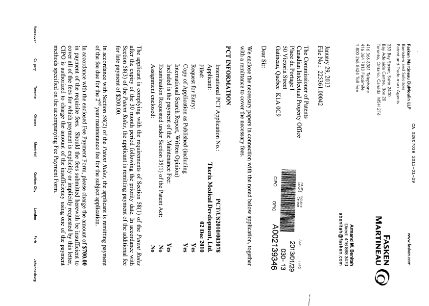 Canadian Patent Document 2807038. Assignment 20130129. Image 1 of 4