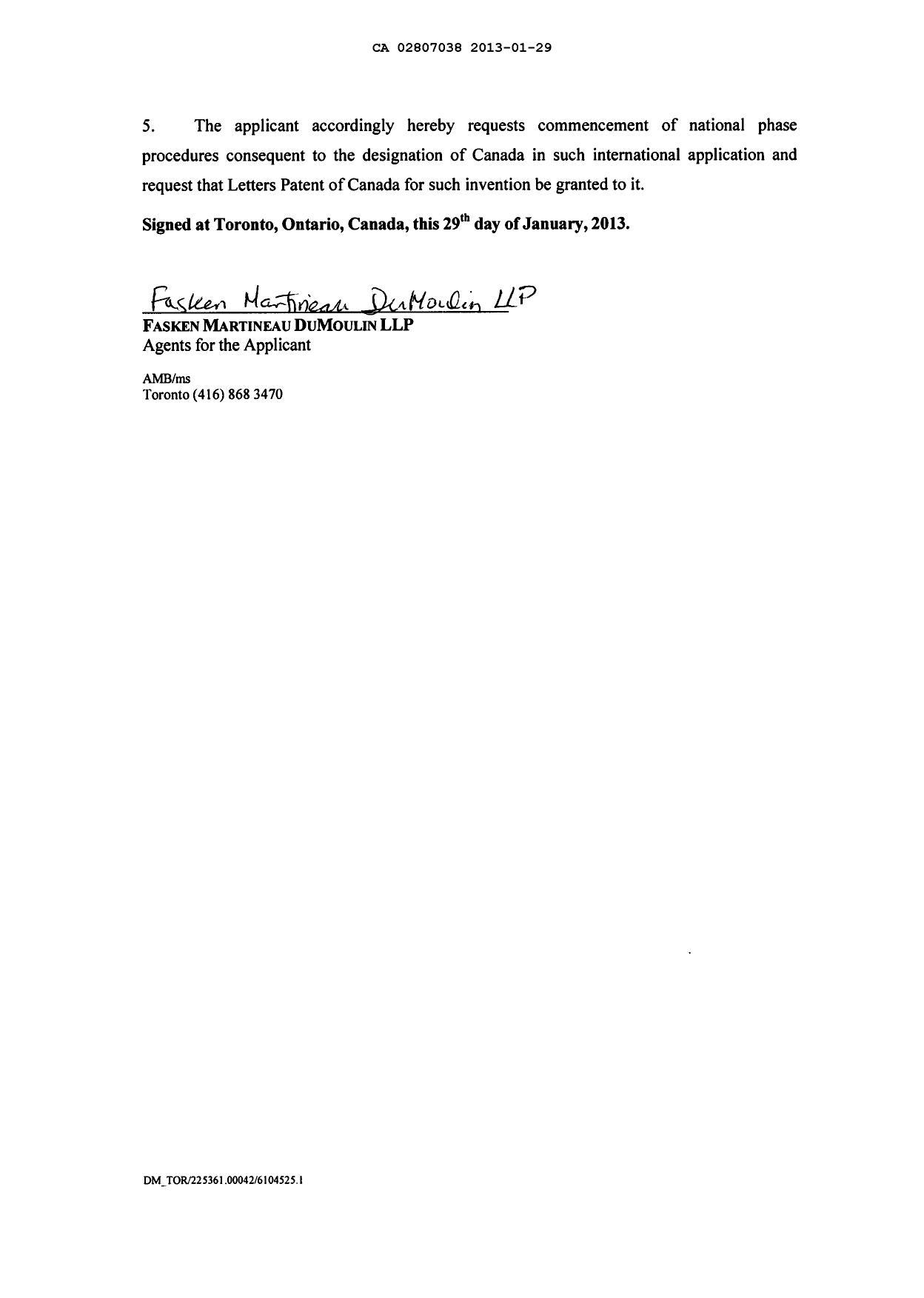 Canadian Patent Document 2807038. Assignment 20130129. Image 4 of 4