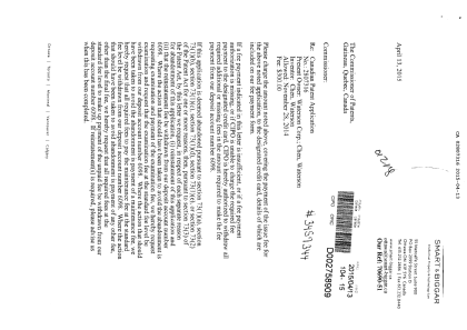 Document de brevet canadien 2807316. Correspondance 20150413. Image 1 de 2