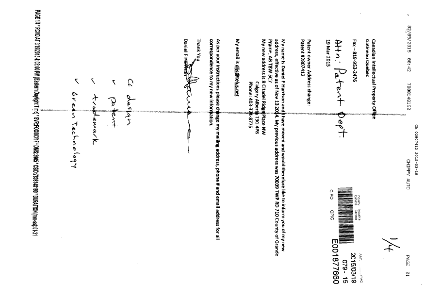 Canadian Patent Document 2807412. Correspondence 20150319. Image 1 of 2
