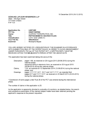 Document de brevet canadien 2807685. Demande d'examen 20151218. Image 1 de 4