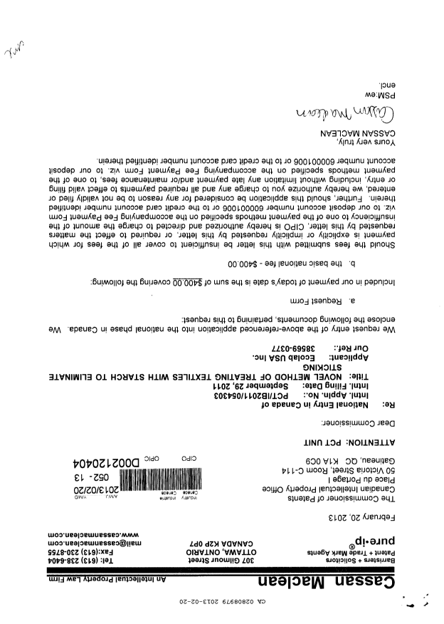 Canadian Patent Document 2808979. Assignment 20130220. Image 1 of 3