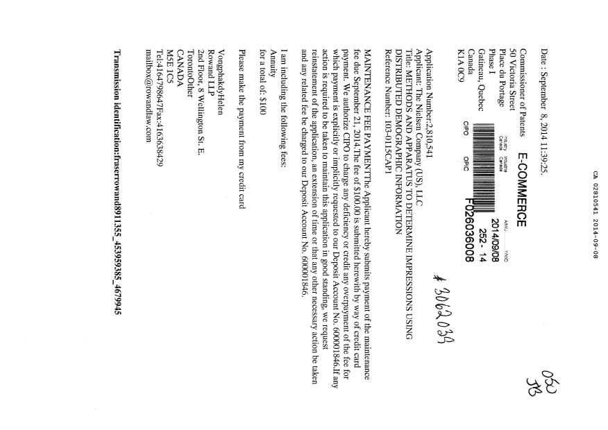 Document de brevet canadien 2810541. Taxes 20131208. Image 1 de 1