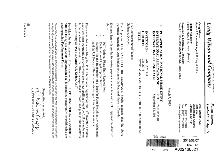 Canadian Patent Document 2810867. Assignment 20130307. Image 1 of 24