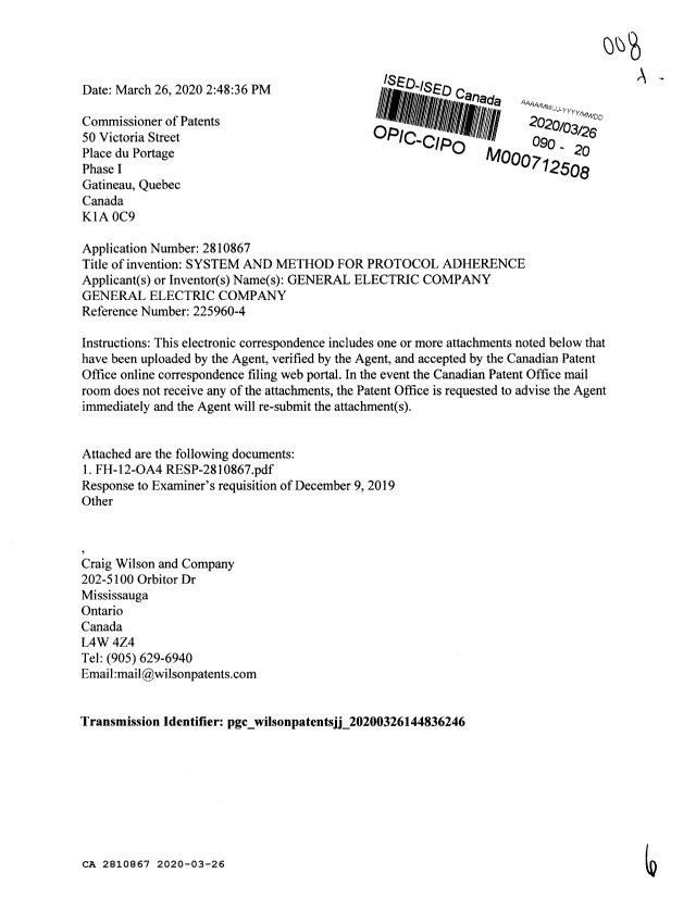 Document de brevet canadien 2810867. Modification 20200326. Image 1 de 6
