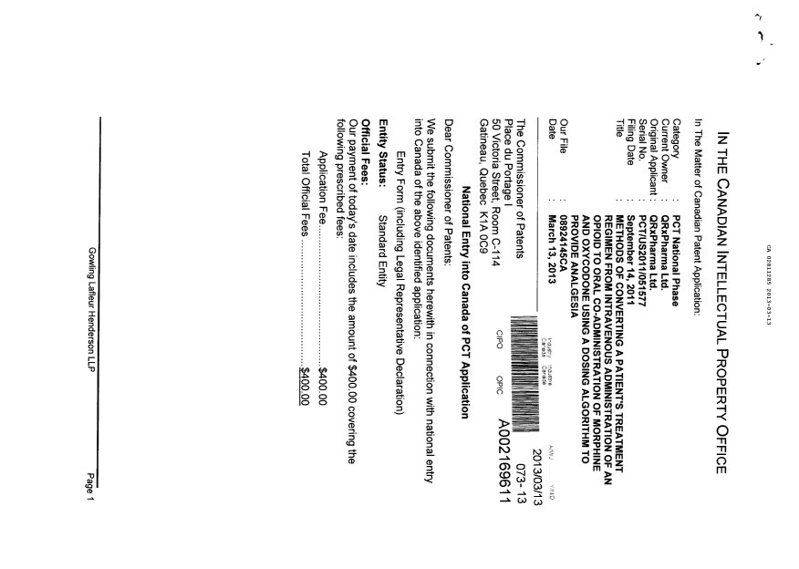 Document de brevet canadien 2811285. Cession 20130313. Image 1 de 4
