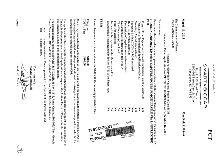 Document de brevet canadien 2811333. Cession 20130313. Image 1 de 3