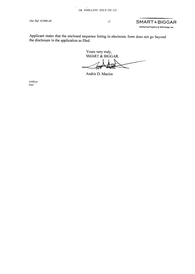 Document de brevet canadien 2811333. Poursuite-Amendment 20130313. Image 2 de 4