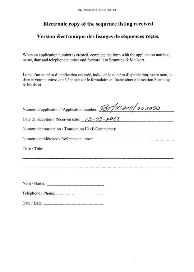 Document de brevet canadien 2811333. Cession 20130313. Image 3 de 3