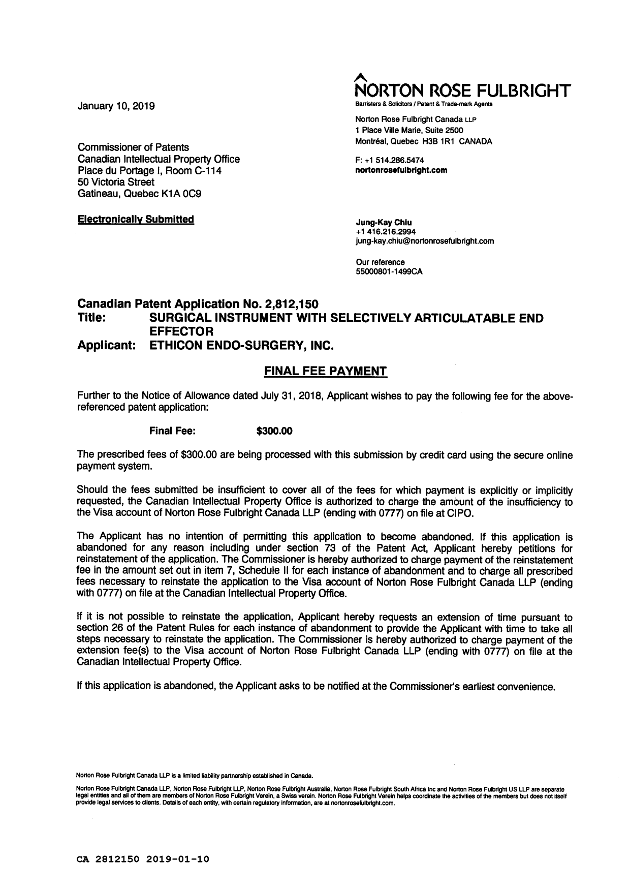 Document de brevet canadien 2812150. Correspondance 20181210. Image 2 de 3
