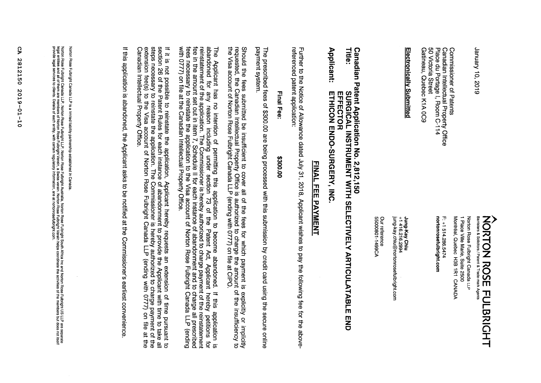 Canadian Patent Document 2812150. Correspondence 20181210. Image 2 of 3