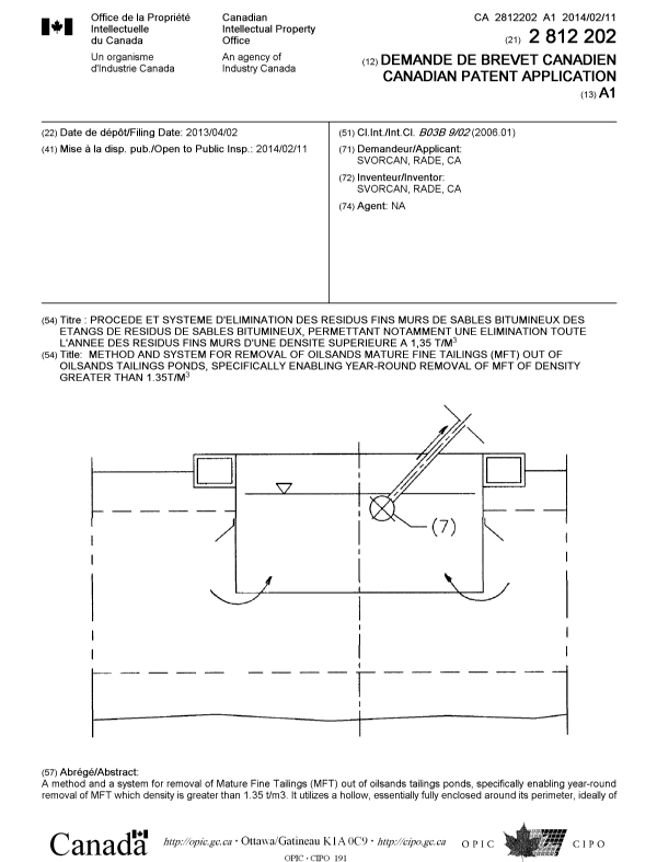 Canadian Patent Document 2812202. Cover Page 20131217. Image 1 of 2