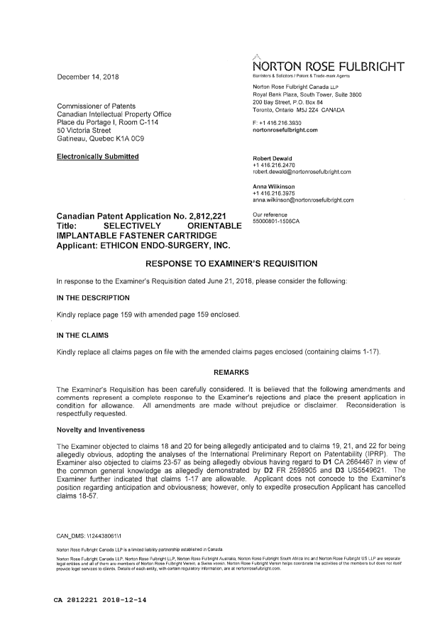 Document de brevet canadien 2812221. Modification 20181214. Image 2 de 8