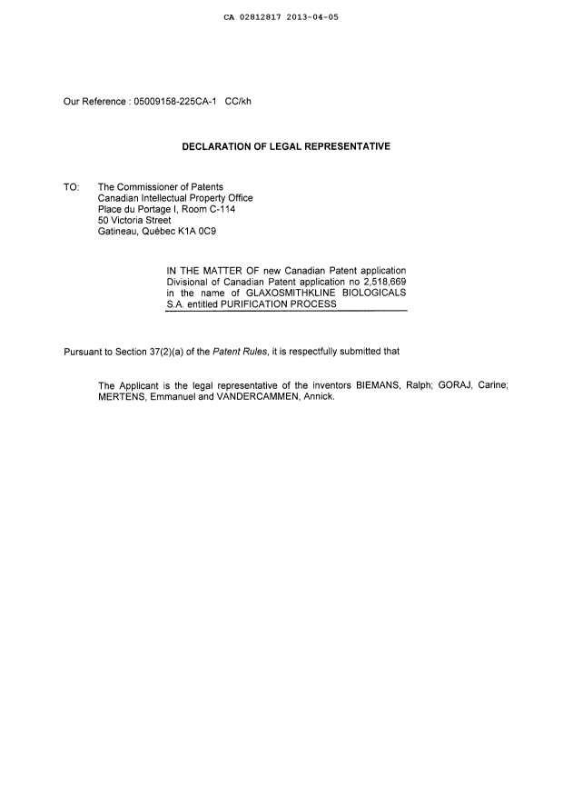 Document de brevet canadien 2812817. Cession 20130405. Image 4 de 4