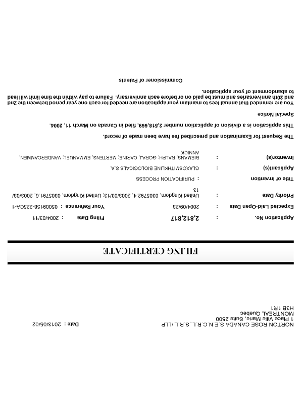 Canadian Patent Document 2812817. Correspondence 20130502. Image 1 of 1