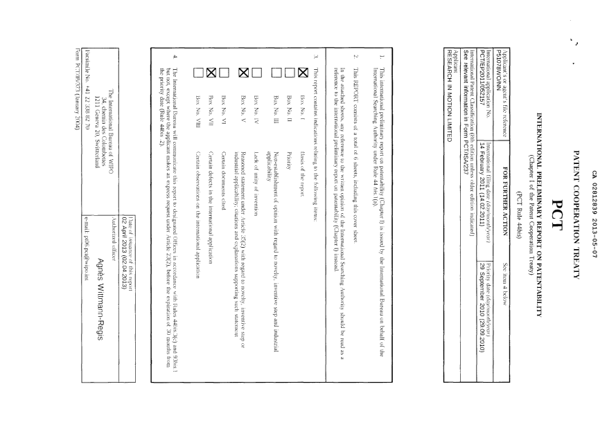 Document de brevet canadien 2812839. PCT 20130507. Image 1 de 6