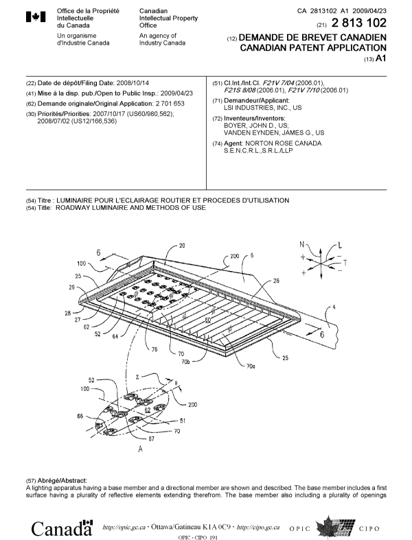 Canadian Patent Document 2813102. Cover Page 20130524. Image 1 of 2