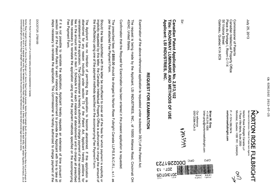 Document de brevet canadien 2813102. Poursuite-Amendment 20130725. Image 1 de 2