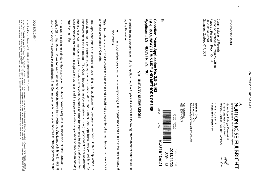 Document de brevet canadien 2813102. Poursuite-Amendment 20131122. Image 1 de 2
