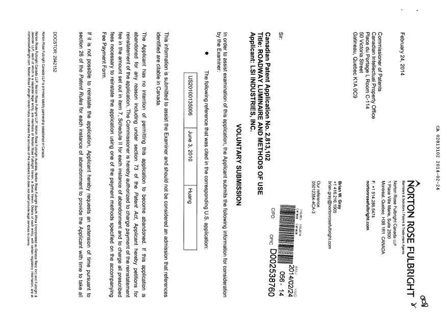 Document de brevet canadien 2813102. Poursuite-Amendment 20140224. Image 1 de 2