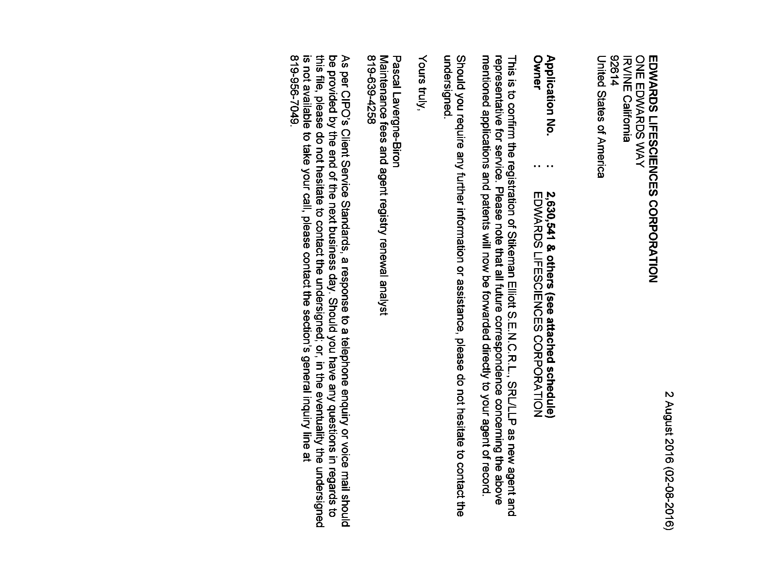 Document de brevet canadien 2813419. Correspondance 20151202. Image 1 de 8