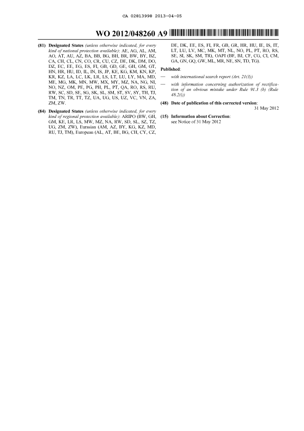 Document de brevet canadien 2813998. Abrégé 20130405. Image 2 de 2