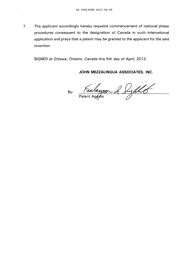 Document de brevet canadien 2813998. Cession 20130405. Image 5 de 5