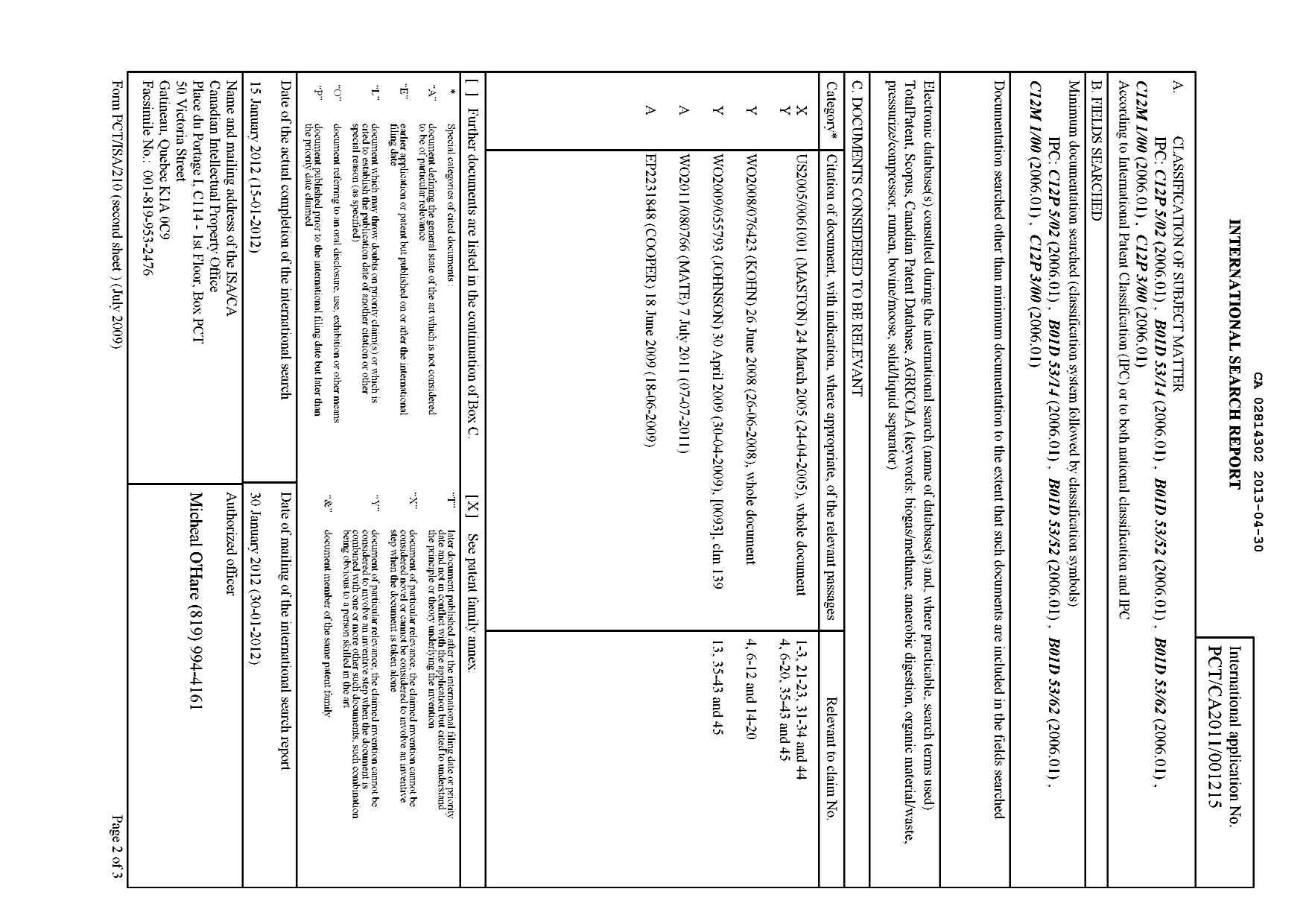 Document de brevet canadien 2814302. PCT 20121230. Image 1 de 7