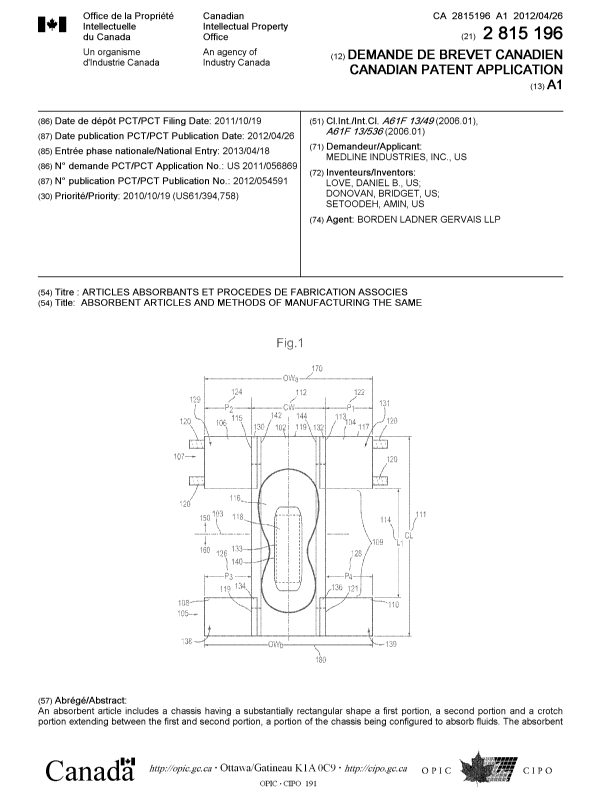 Document de brevet canadien 2815196. Page couverture 20130627. Image 1 de 2