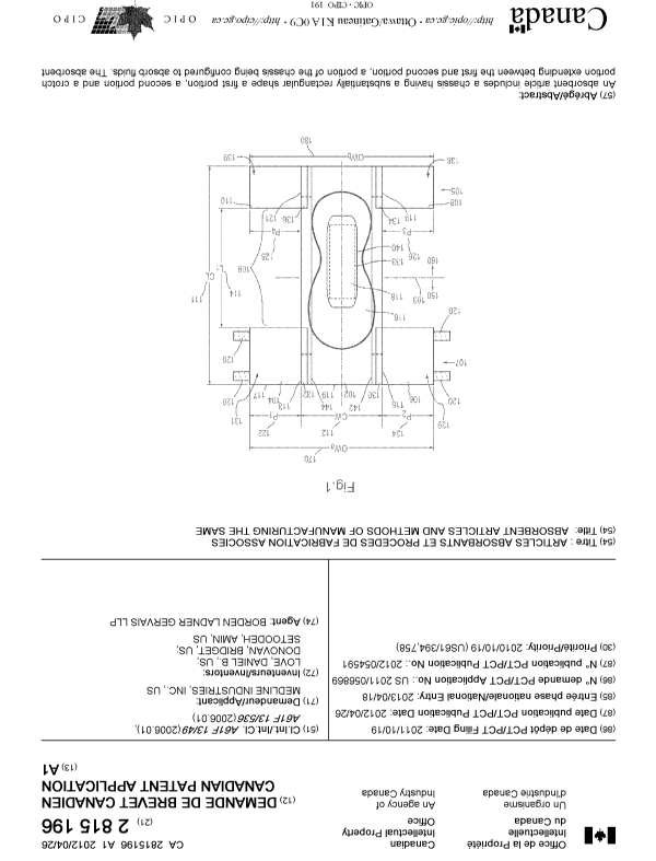 Canadian Patent Document 2815196. Cover Page 20130627. Image 1 of 2