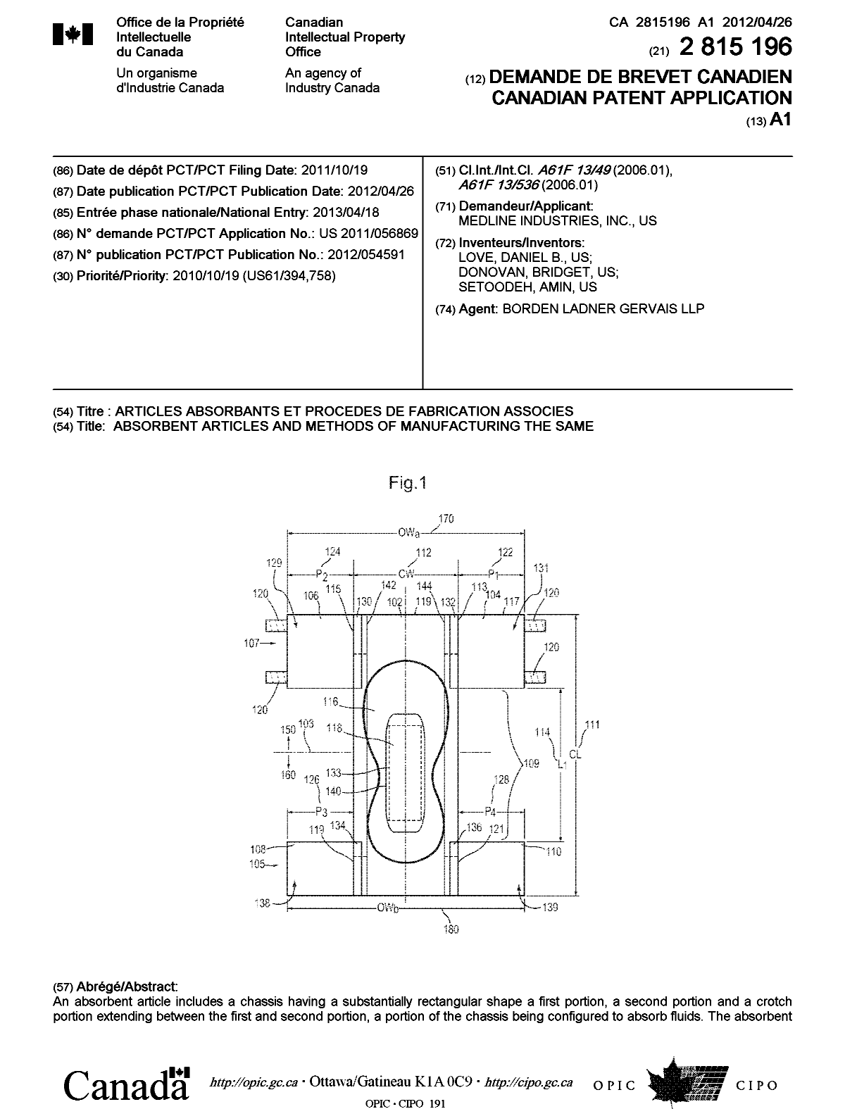 Document de brevet canadien 2815196. Page couverture 20130627. Image 1 de 2