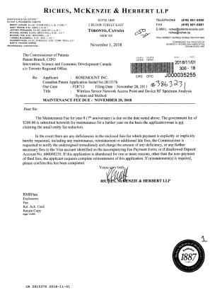 Document de brevet canadien 2815376. Paiement de taxe périodique 20181101. Image 1 de 1