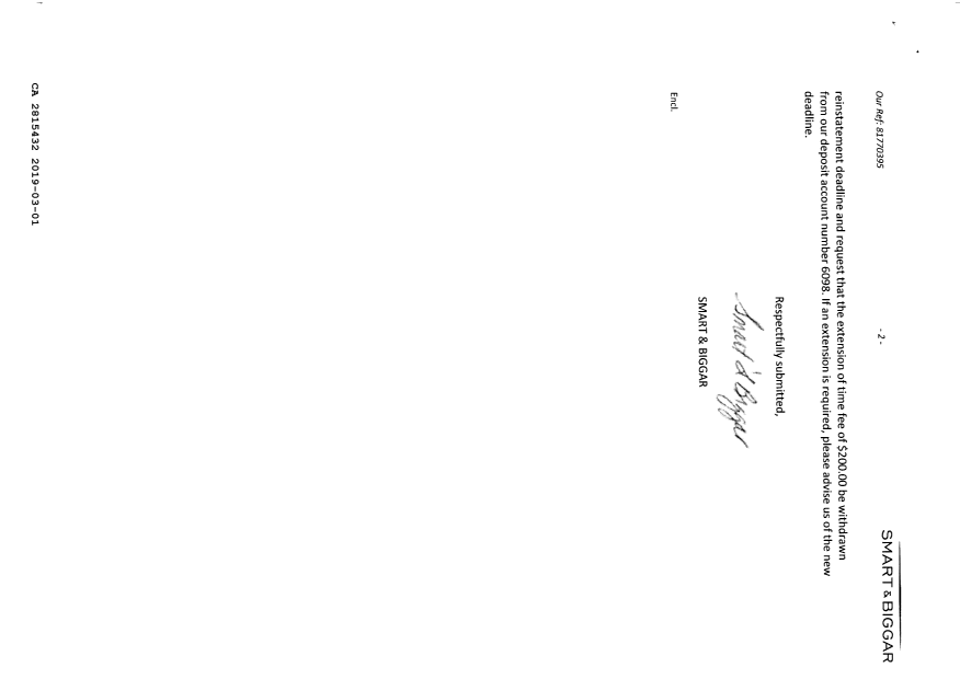 Document de brevet canadien 2815432. Correspondance 20181201. Image 2 de 2