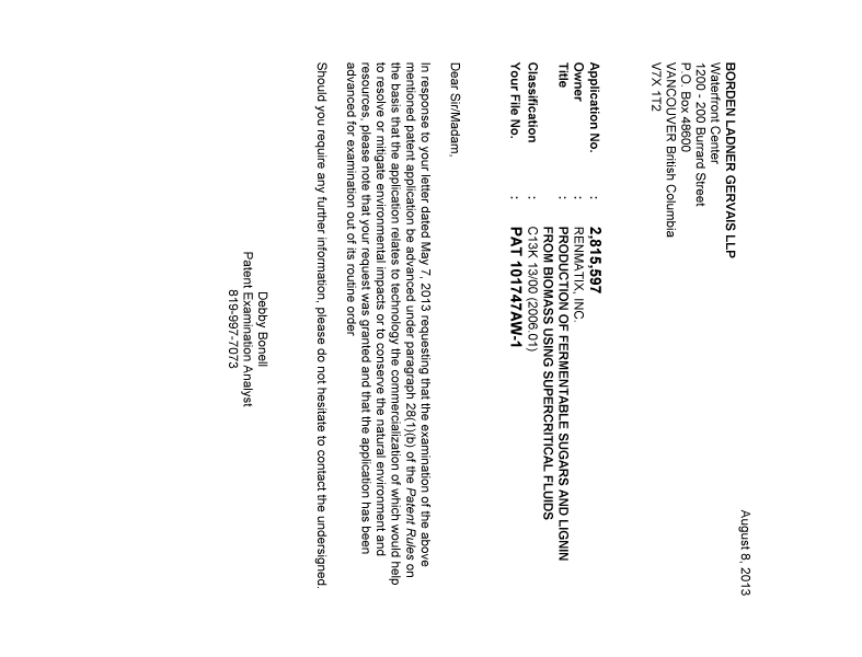 Document de brevet canadien 2815597. Poursuite-Amendment 20130808. Image 1 de 1