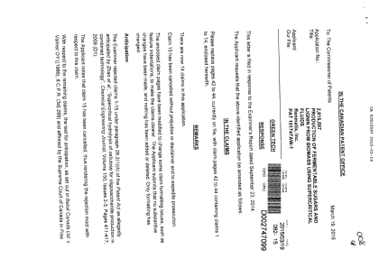 Document de brevet canadien 2815597. Poursuite-Amendment 20150319. Image 1 de 6