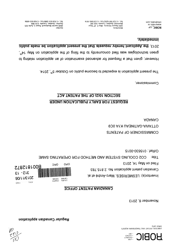 Canadian Patent Document 2815783. Correspondence 20121206. Image 1 of 3
