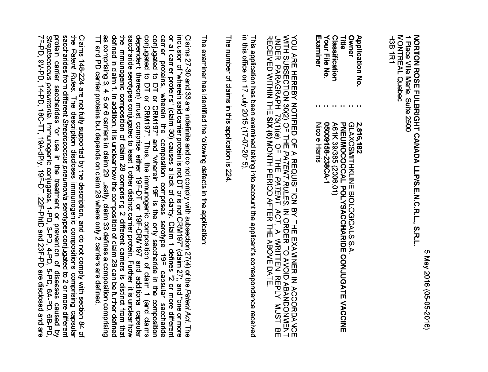 Canadian Patent Document 2816182. Prosecution-Amendment 20151205. Image 1 of 4