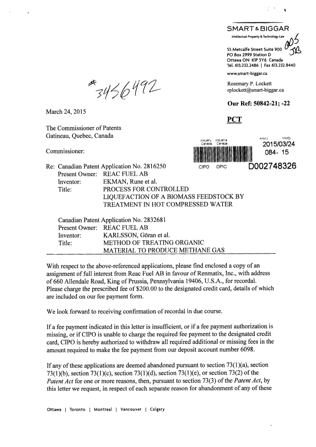 Document de brevet canadien 2816250. Cession 20150324. Image 1 de 14