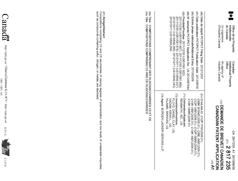 Document de brevet canadien 2817235. Page couverture 20121227. Image 1 de 1