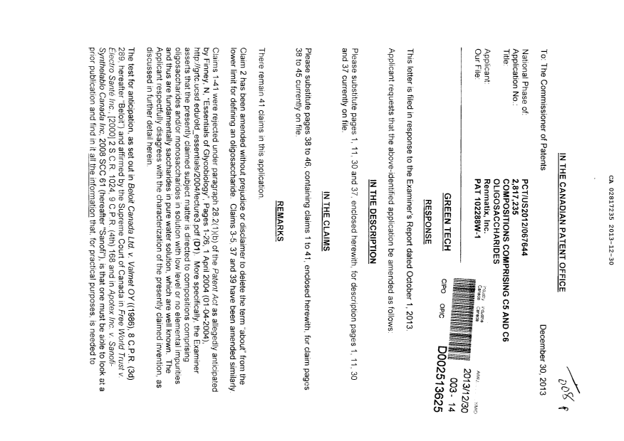 Document de brevet canadien 2817235. Poursuite-Amendment 20121230. Image 1 de 18