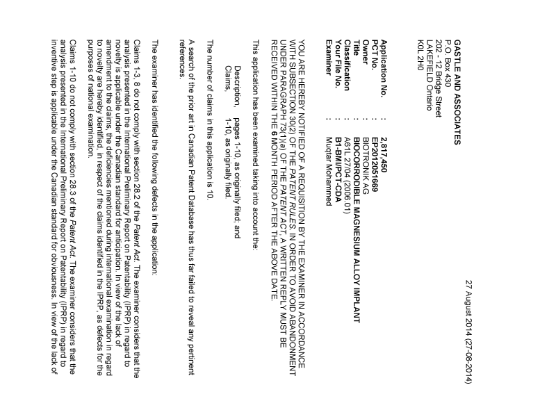 Canadian Patent Document 2817450. Prosecution-Amendment 20140827. Image 1 of 2