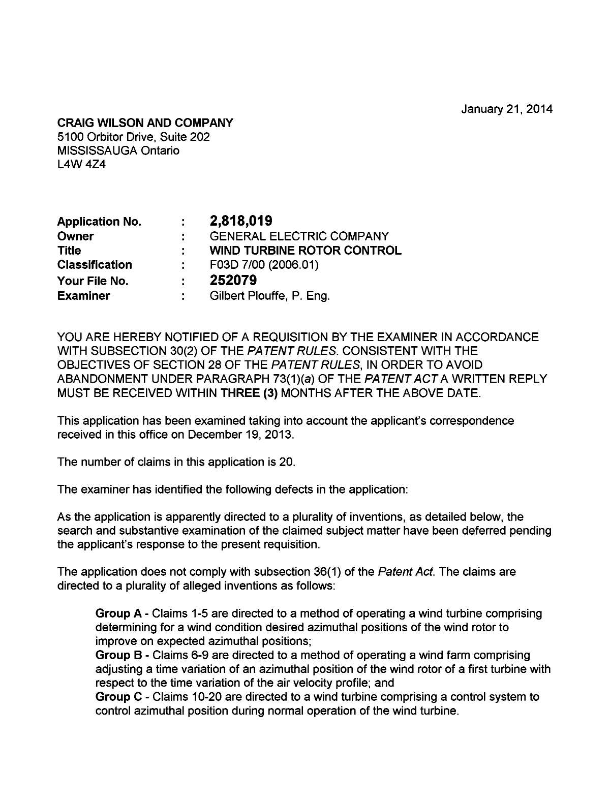 Document de brevet canadien 2818019. Poursuite-Amendment 20131221. Image 1 de 2