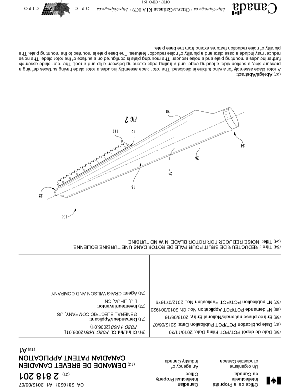 Document de brevet canadien 2818201. Page couverture 20121209. Image 1 de 1