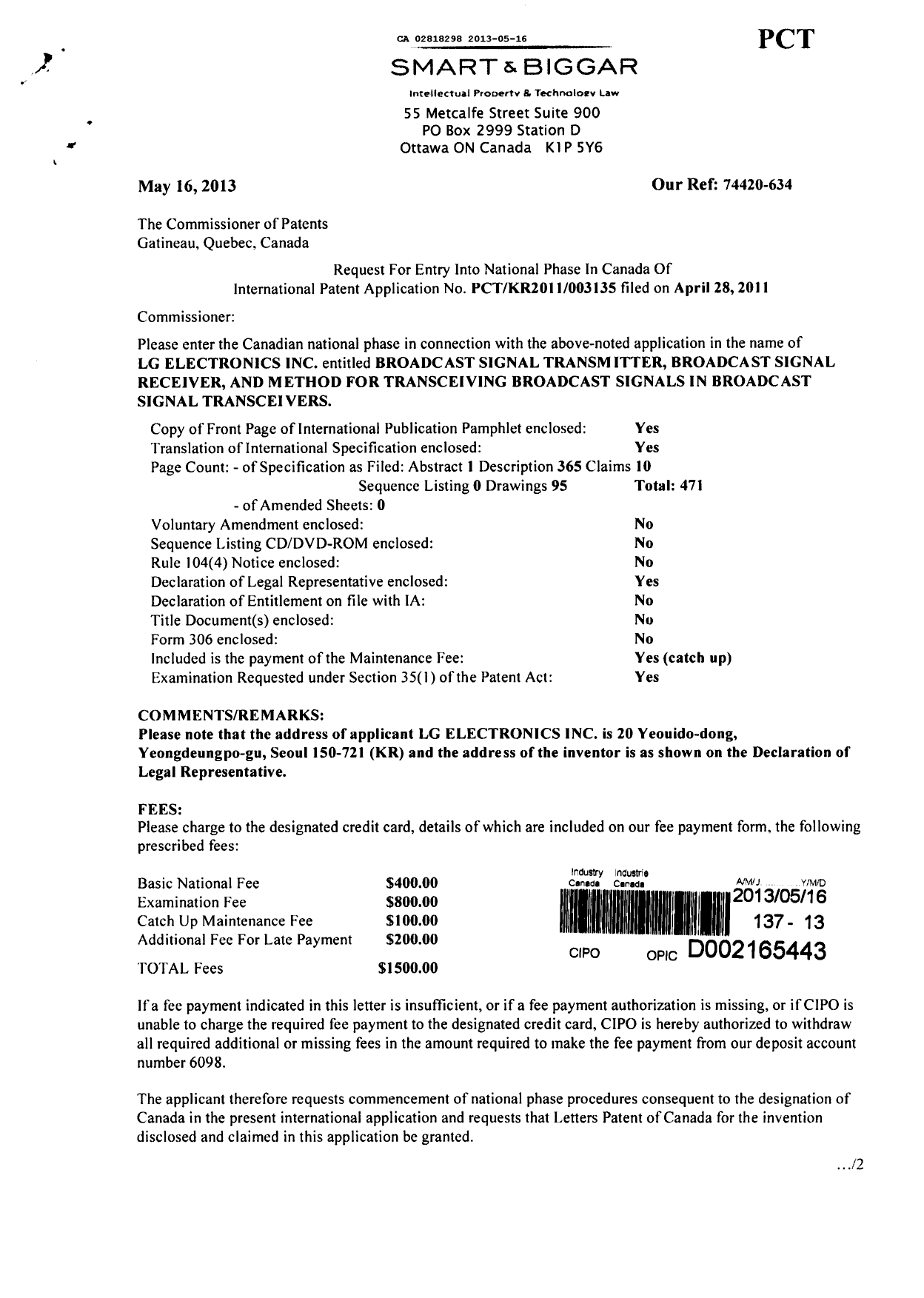 Document de brevet canadien 2818298. Cession 20130516. Image 1 de 3